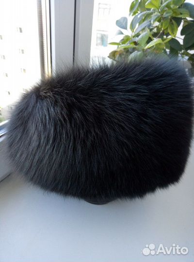 Шапка женская комбинированная мех песца + кожа