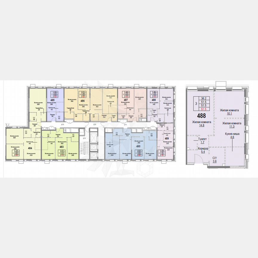 2-к. квартира, 51,5 м², 10/12 эт.