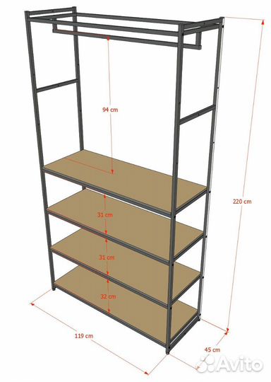 Стеллаж для одежды в стиле Лофт A22120-19-чб