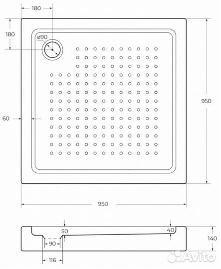 Поддон акриловый квадратный Cezares tray-A-A-95-15