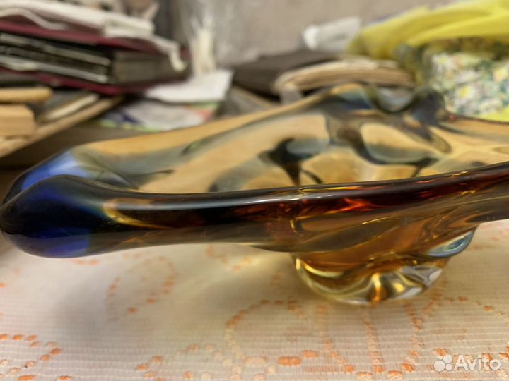 Пепельница винтажная, цветное стекло