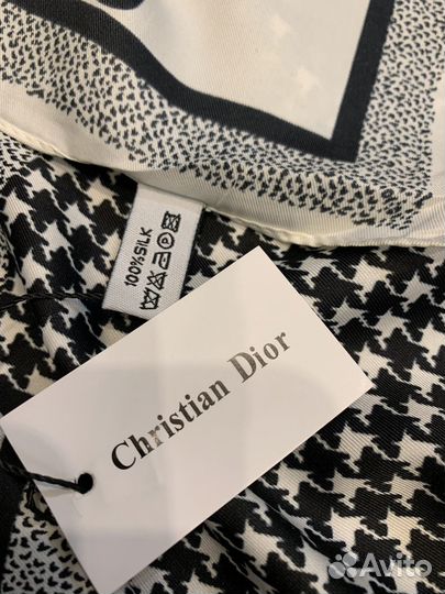 Шелковый платок шаль Dior белый с черным новый