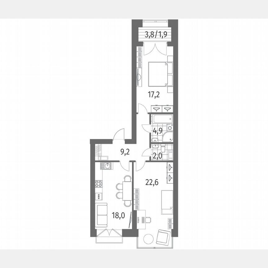 2-к. квартира, 75,8 м², 12/13 эт.