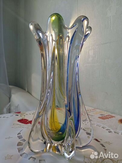 Ваза цветное стекло. Чехия, старый винтаж