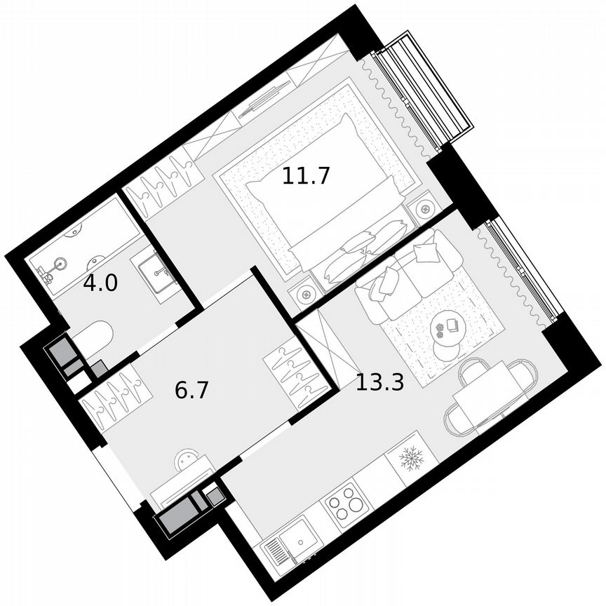 1-к. квартира, 35,7 м², 13/22 эт.
