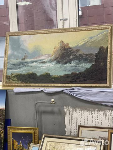 Картина парусник в бухте