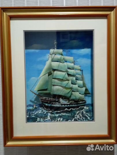 Модель парусного корабля, интерьерное панно