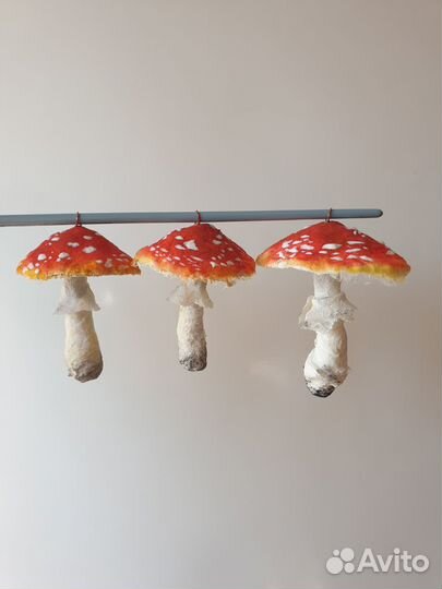 Елочные игрушки грибы из ваты