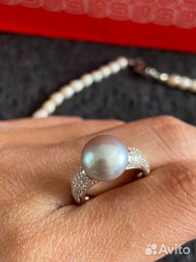 Кольцо серебро и колье речной жемчуг