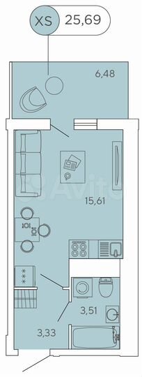 Квартира-студия, 25,7 м², 8/12 эт.