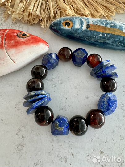 Женский браслет из лазурита и агата