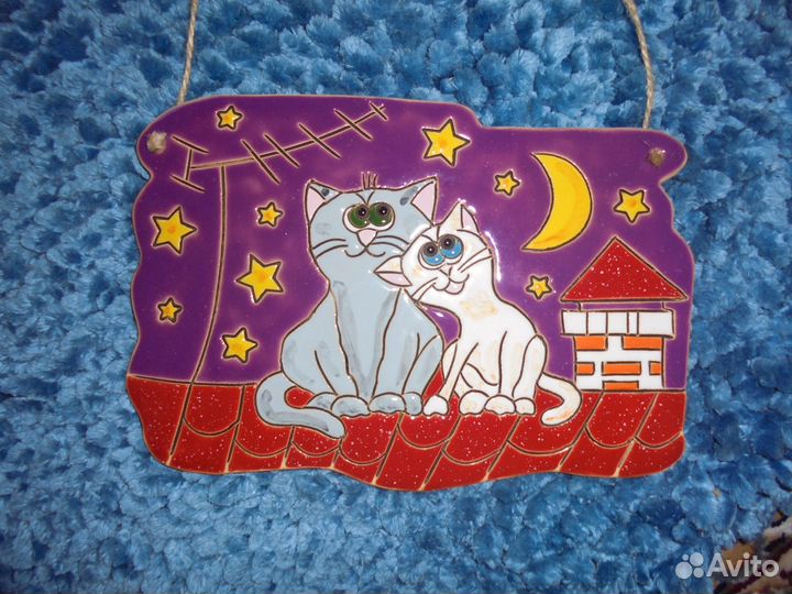 Панно керам Рыба Совы Коты Ёжик