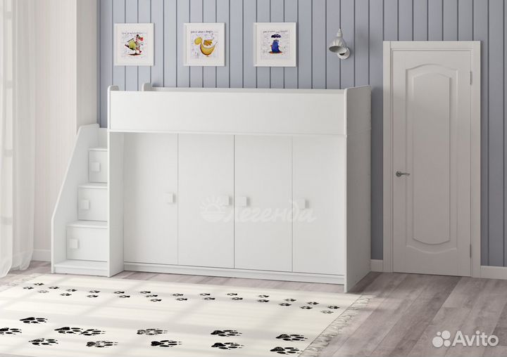 Кровать-чердак с большим шкафом