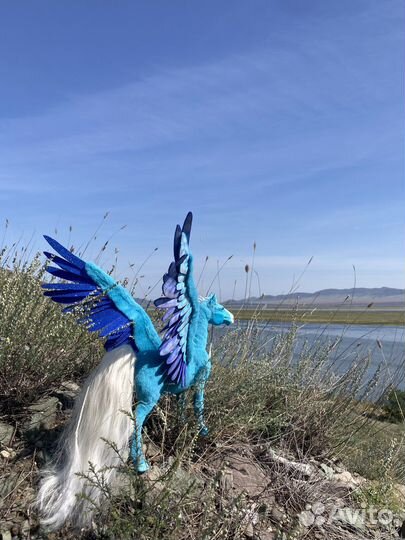 Авторская игрушка кукла лошадь Пегас бирюзовый