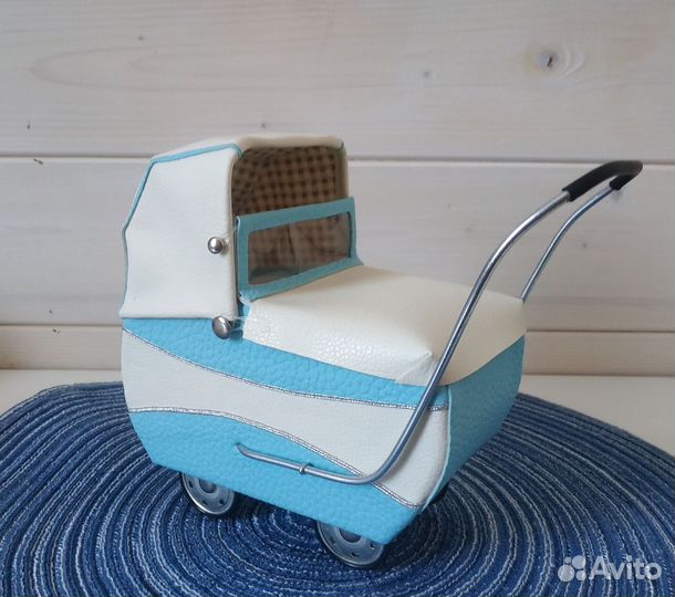 Коляска для пупсика ретро голубая