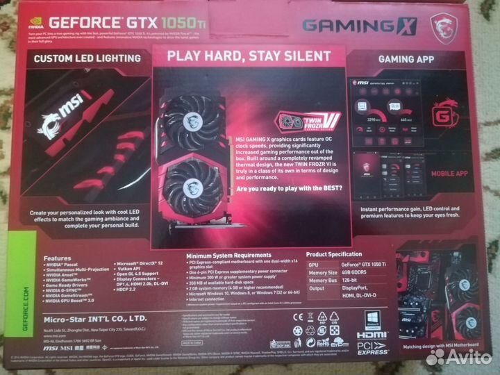 Видеокарта MSI GTX 1050 ti Gaming X 4gb