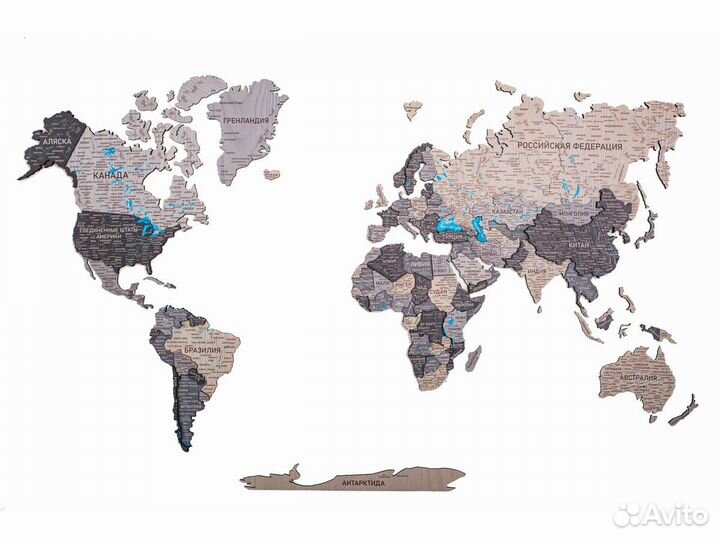 Деревянная карта мира 3D настенная, Петрозаводск