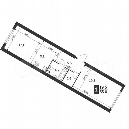 1-к. квартира, 55 м², 43/47 эт.