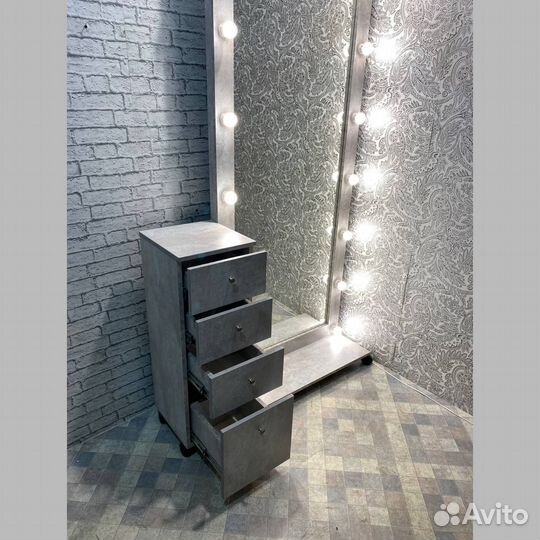 Гримерное зеркало с ящиками Цемент