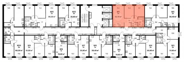 3-к. квартира, 52,3 м², 11/25 эт.