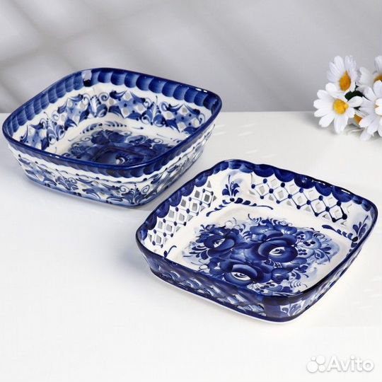 Блюдо 'Сухарница', гжель, микс