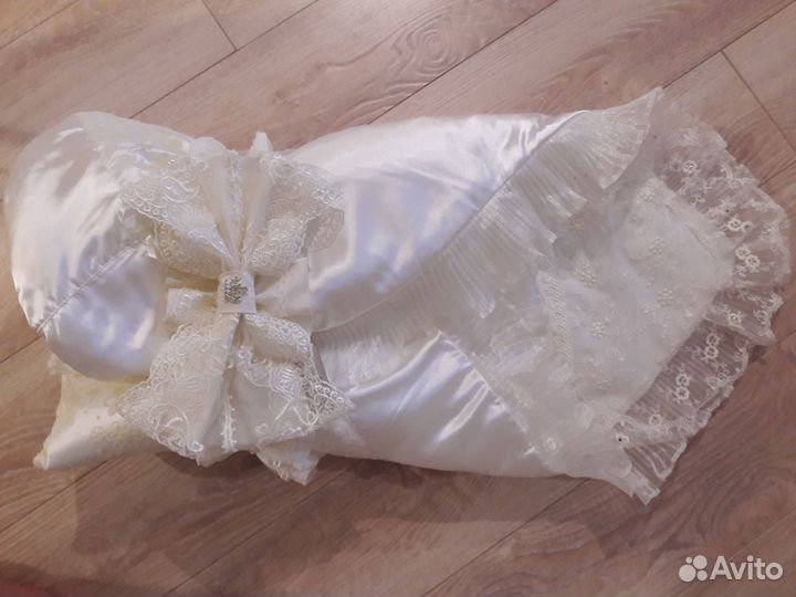 Конверт-одеялко+расшитый уголок-пеленка+бант декор