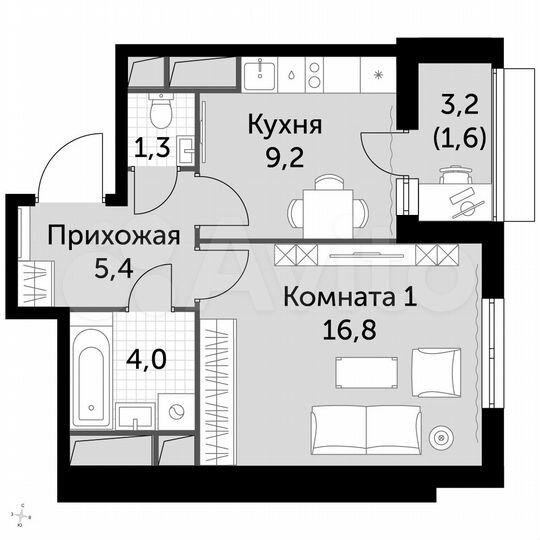 1-к. квартира, 38,3 м², 10/16 эт.