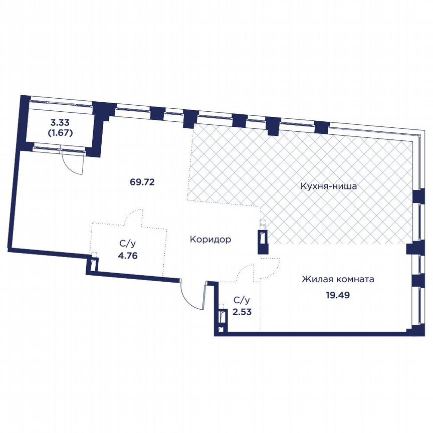 1-к. квартира, 96,5 м², 1/5 эт.