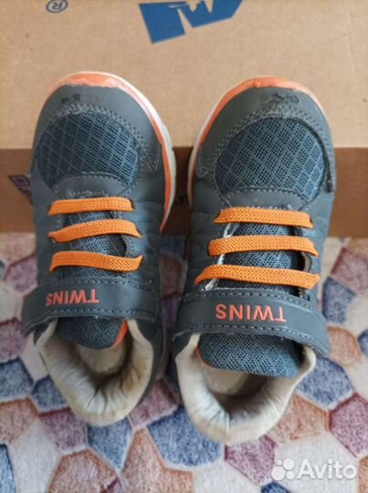 Кросовки серые текстиль комбинированные с оранжевы