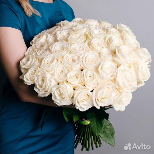 Белые розы 25 55 75шт. Доставка Динская