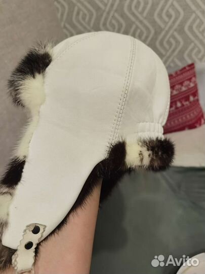 Шапка ушанка кожа и норка 52см детская