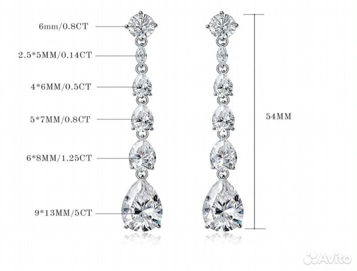 Серьги серебро 925 пробы с муассанитами 16.98ct