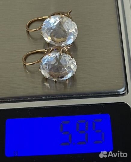 Золотые серьги с горным хрусталем 583 проба