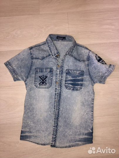 Джинсовая рубашка на мальчика 134