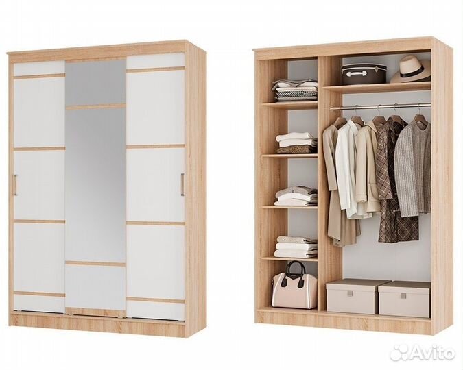 Шкаф-купе 1,5 м сакура Дуб Сонома/Белый