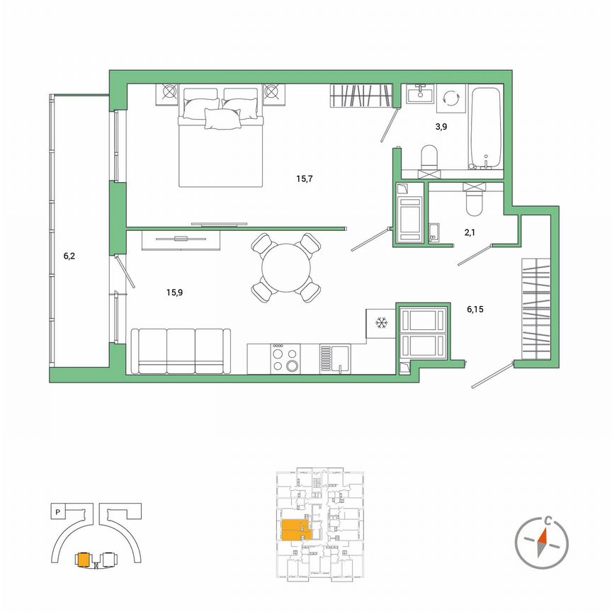 1-к. квартира, 46,9 м², 24/25 эт.