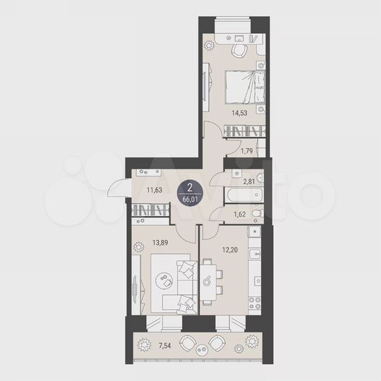 2-к. квартира, 66 м², 8/10 эт.