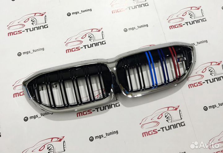 Решетка радиатора BMW 3 G20 хром с триколором + М3