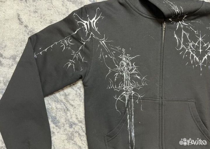 Custom Balenciaga tab logo cropped boxy zip hoodie