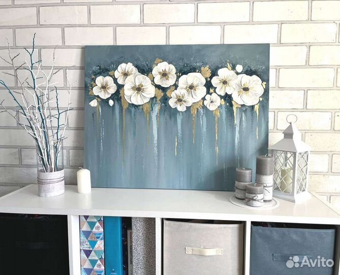 Картина интерьерная акрилом объёмная с цветами