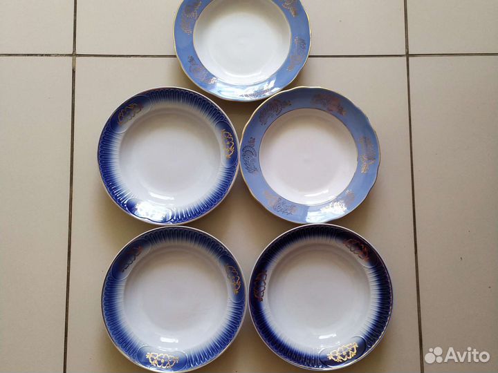 Тарелки суповые кобальт золотая роза