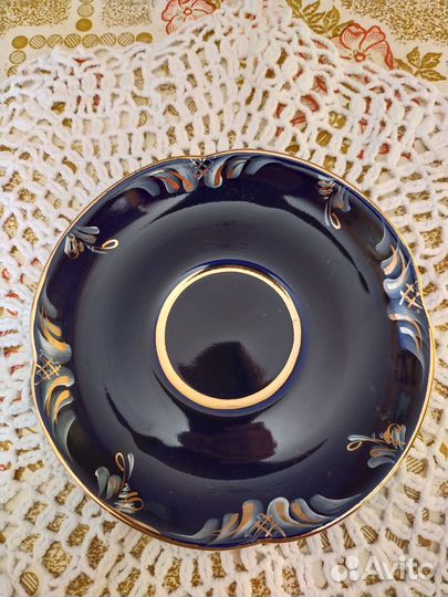 Чайные пары Гжель кобальт, позолота