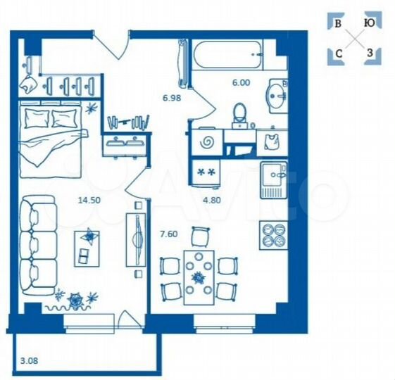 2-к. квартира, 43 м², 8/16 эт.