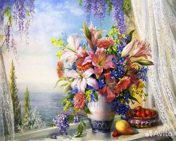 Алмазная мозаика 40x50 Ваза с нежными лилиями на ф