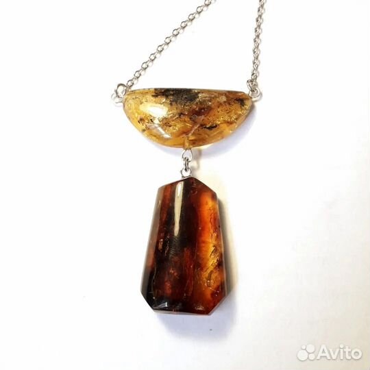 Двойной кулон с Балтийским Янтарем на цепочке