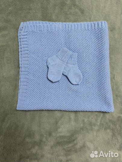 Детский плед ручная работа, голубой