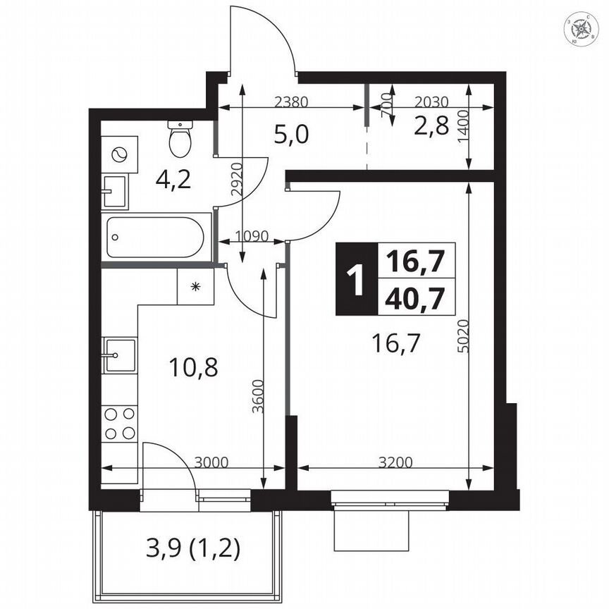 1-к. квартира, 40,7 м², 6/12 эт.