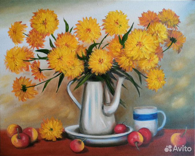 Картина маслом на холсте. Золотые шары. 40х50