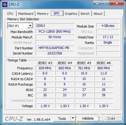 DDR3 4gb 1600mhz 1rank CL11-11-11-28 Hynix
