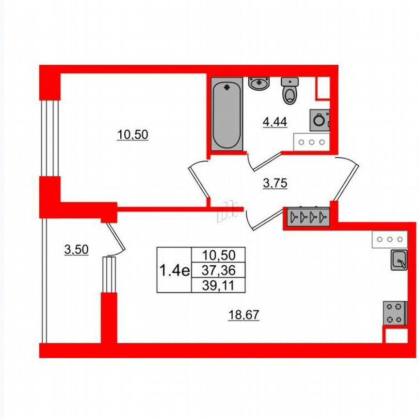 1-к. квартира, 37,4 м², 13/14 эт.